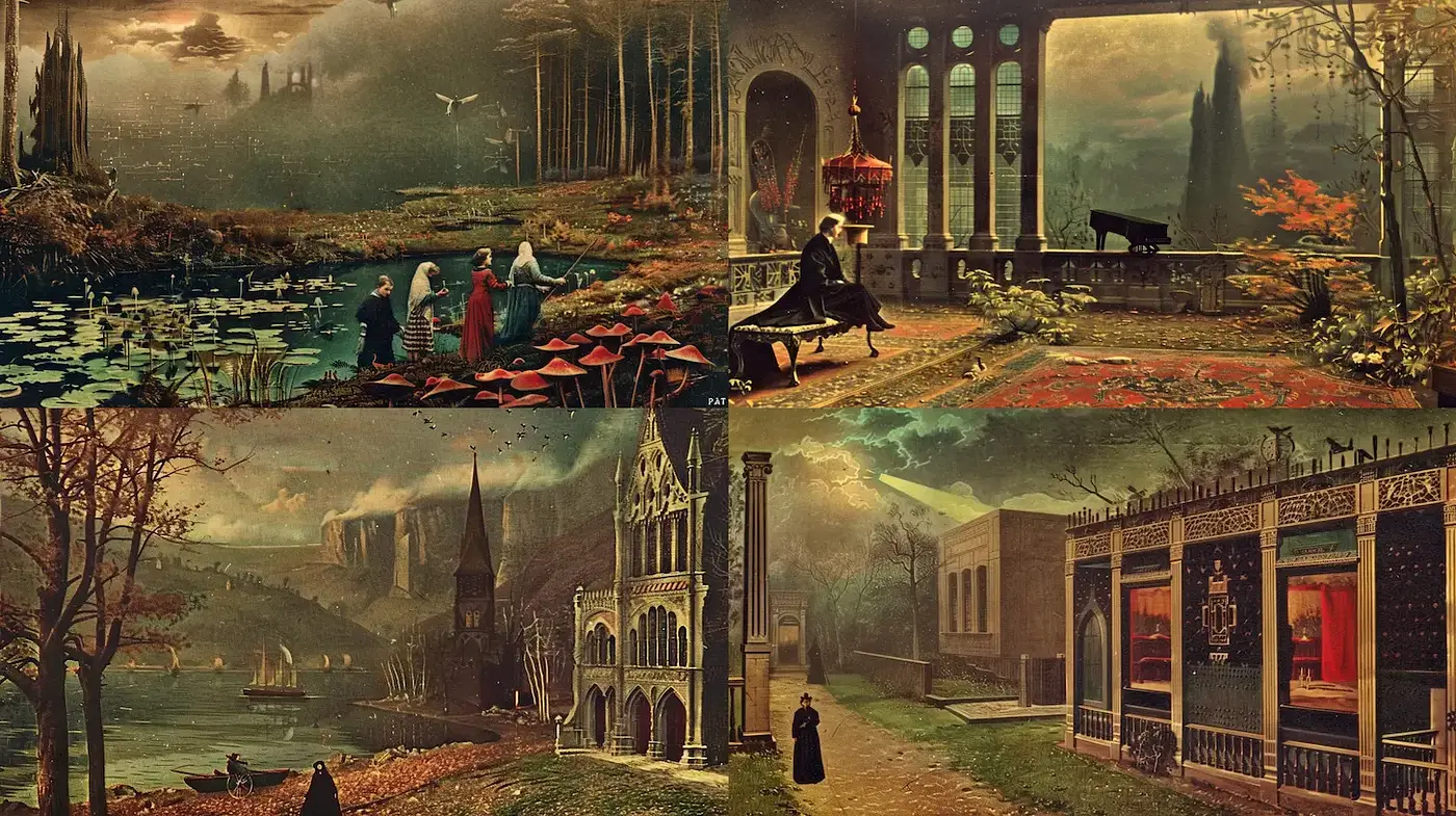 Enigmatic Landscapes with Dreamlike Nostalgia and Rich Textures - Midjourney sref style