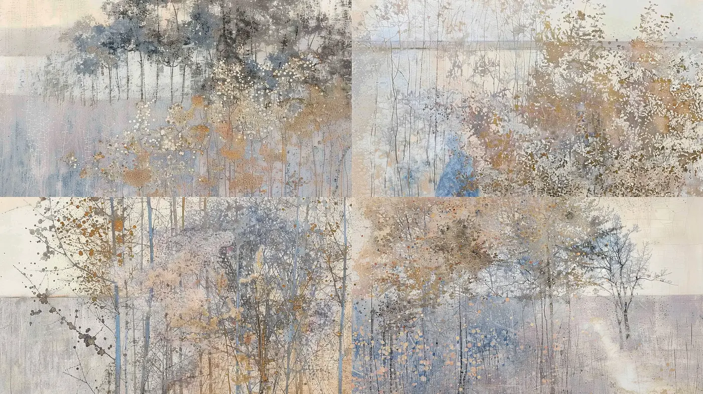 Ethereal Autumnal Forests in Misty Hues - Midjourney sref style