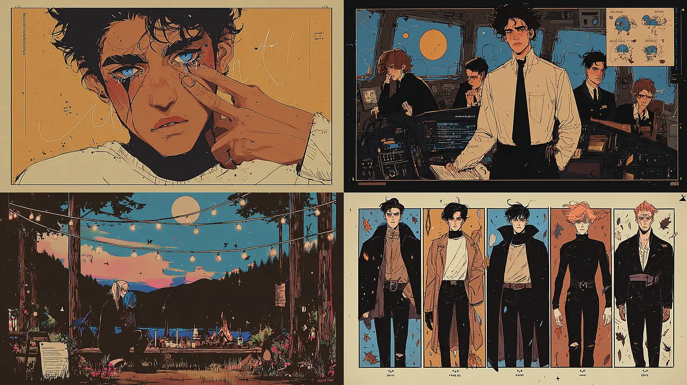 Stylized Illustrations Blending Emotion and Nightscapes - Midjourney sref style