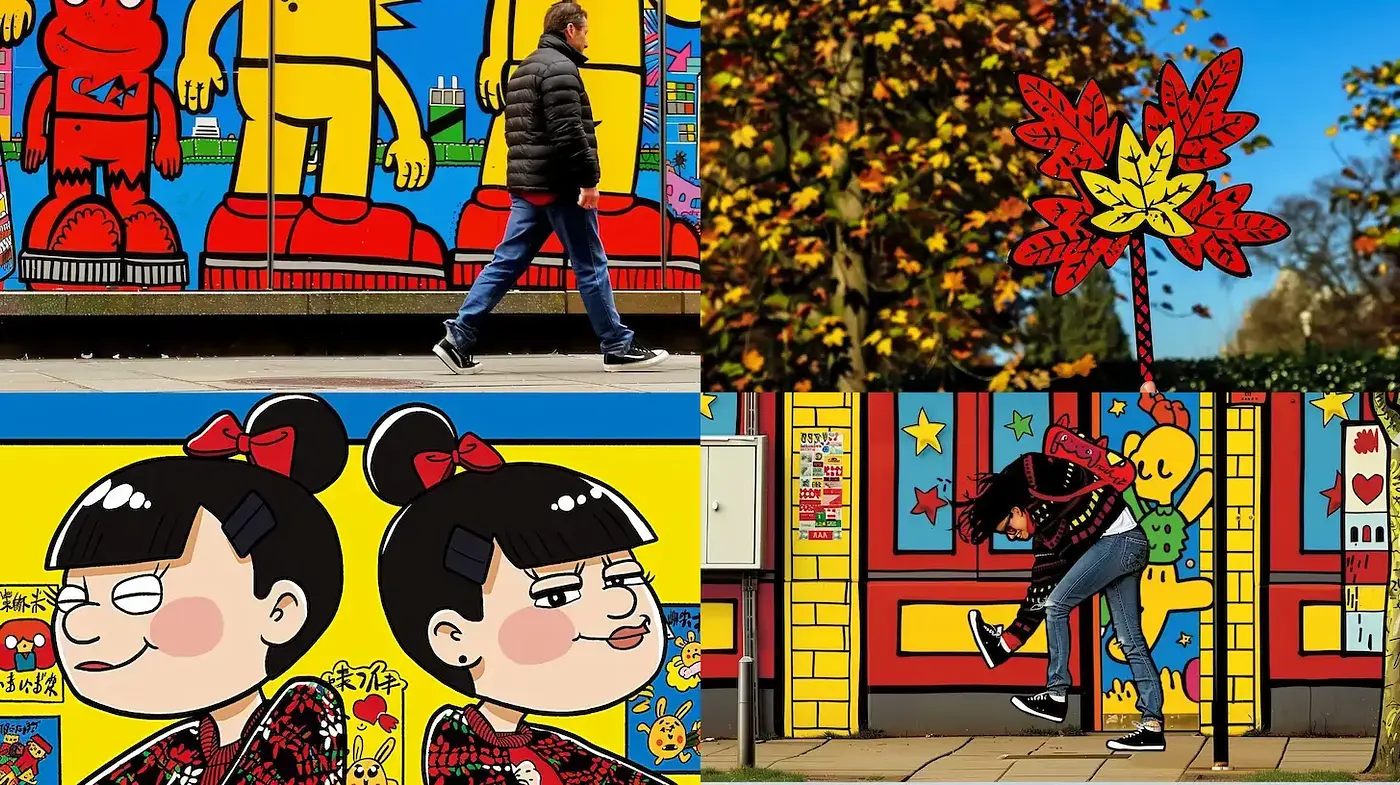 Vibrant and Playful Urban Street Art with a Nostalgic Touch - Midjourney sref style