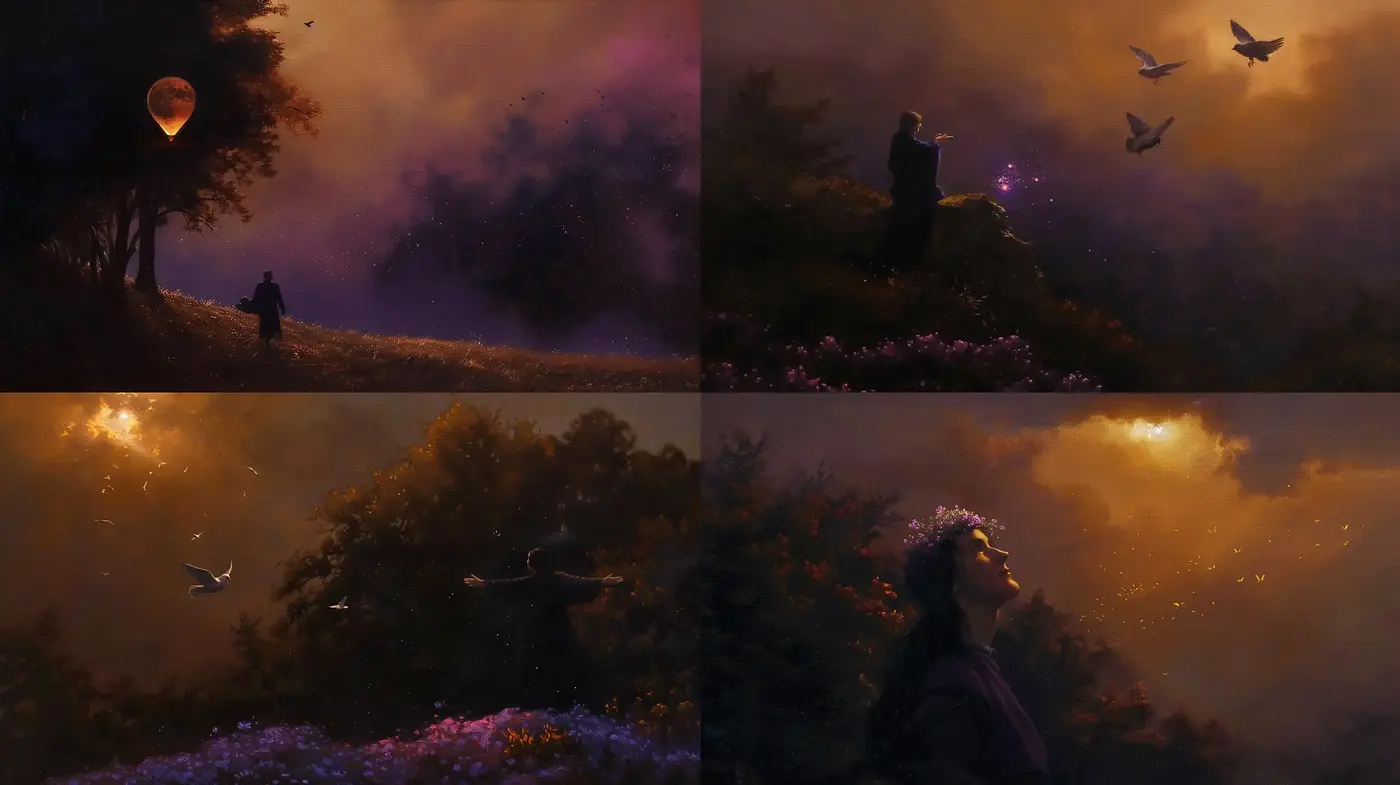 Twilight Reverie: Dreamlike Ambiance in Purple Hues - Midjourney sref style