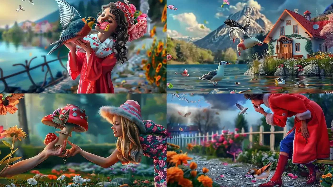 Captivating Whimsical Scenes Blending Nature and Fantasy - Midjourney sref style