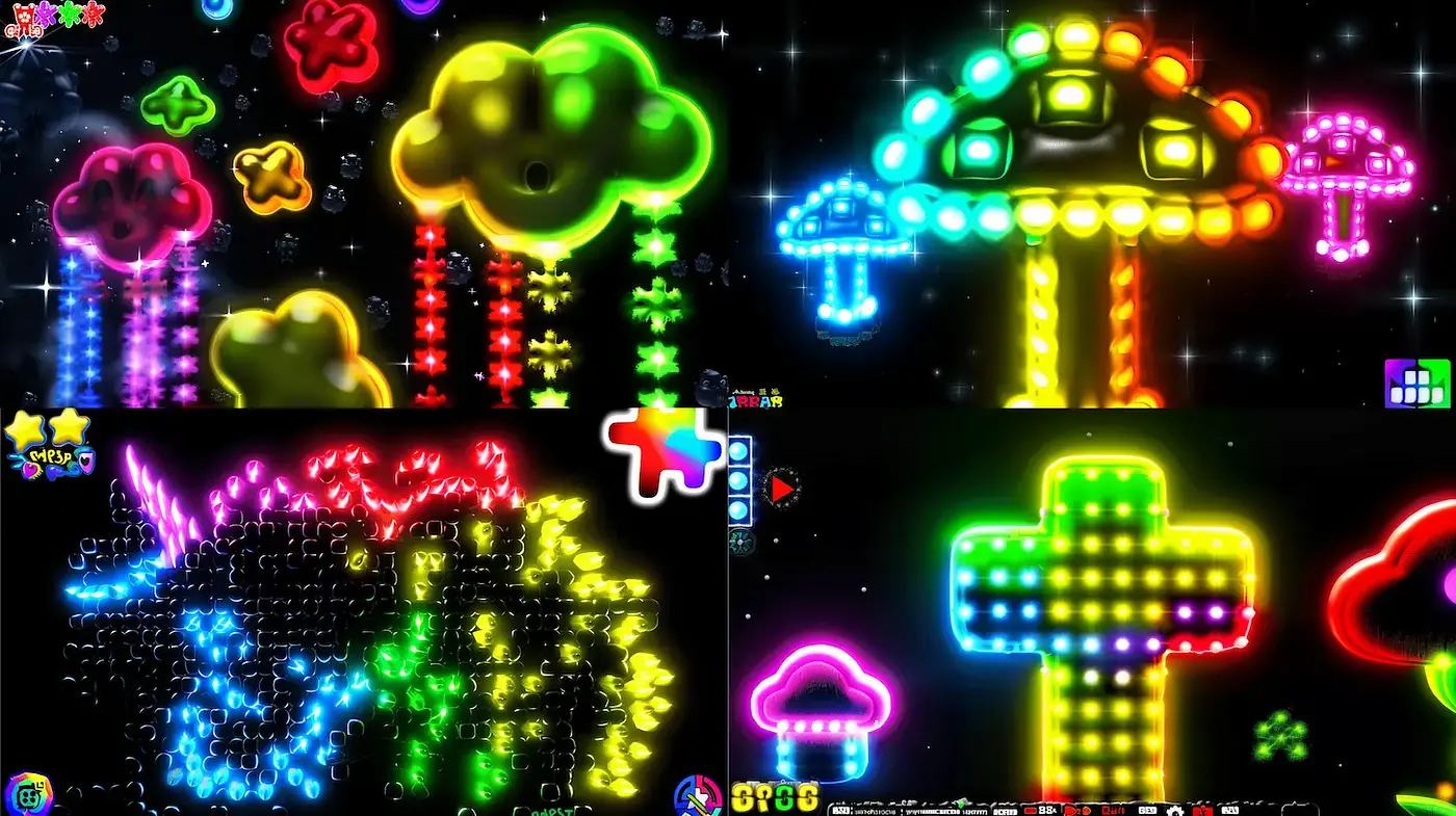 Vibrant Neon Fantasia with Playful Digital Aesthetic - Midjourney sref style