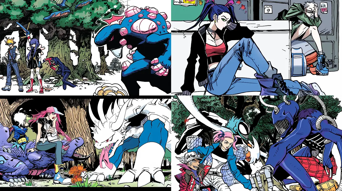 Dynamic Comic Book Illustration Fusion with Surreal Elements - Midjourney sref style