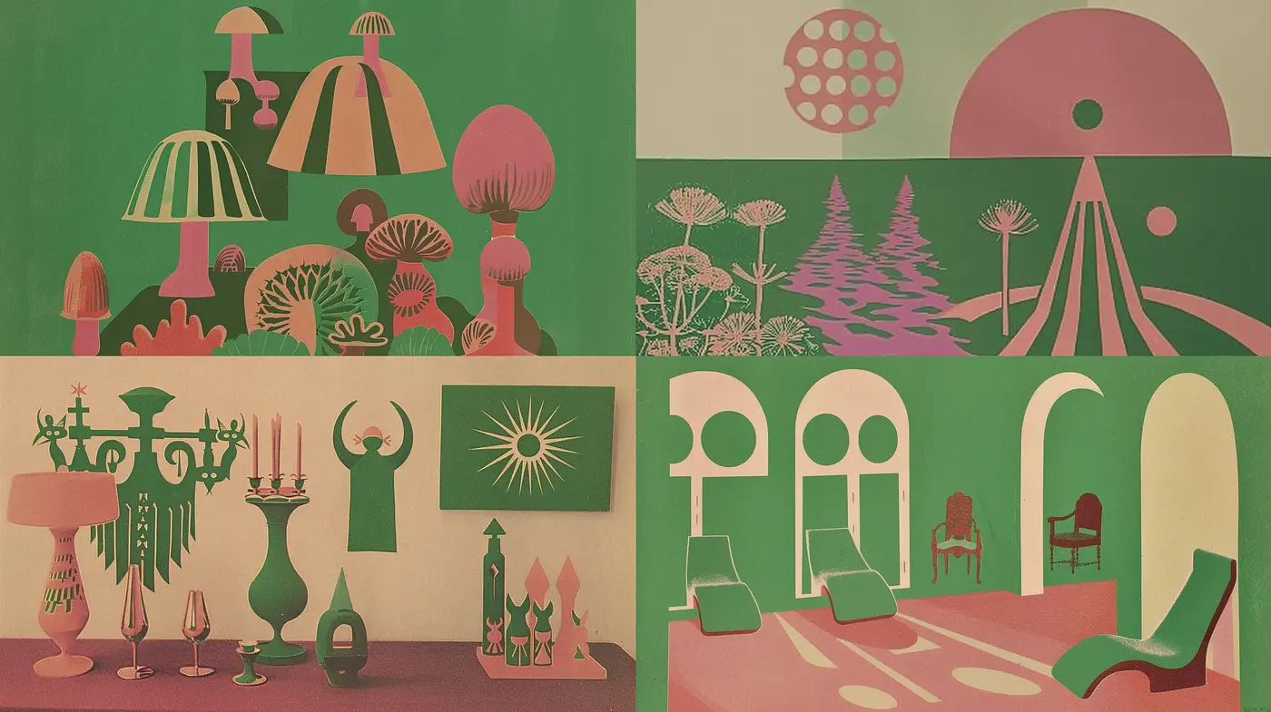 Surrealist Dreamscape in Harmonious Greens and Pinks - Midjourney sref style
