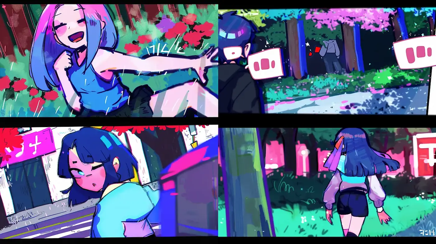 Vibrant Urban Fantasia with Playful Characters and Dynamic Colors - Midjourney sref style