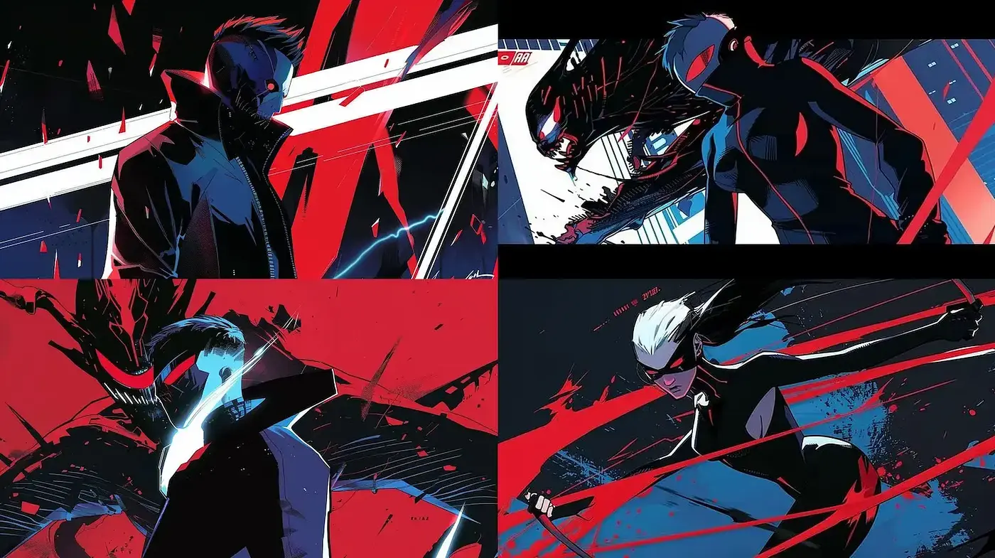 Dynamic and Bold Comic-inspired Visuals with a Cyberpunk Aesthetic - Midjourney sref style