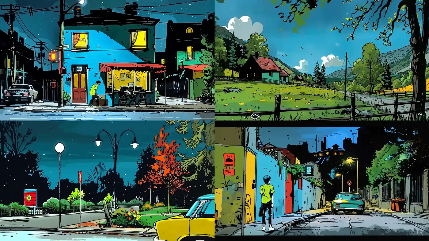 Nocturnal Chromatic Visions in Comic-Book Style - Midjourney sref style