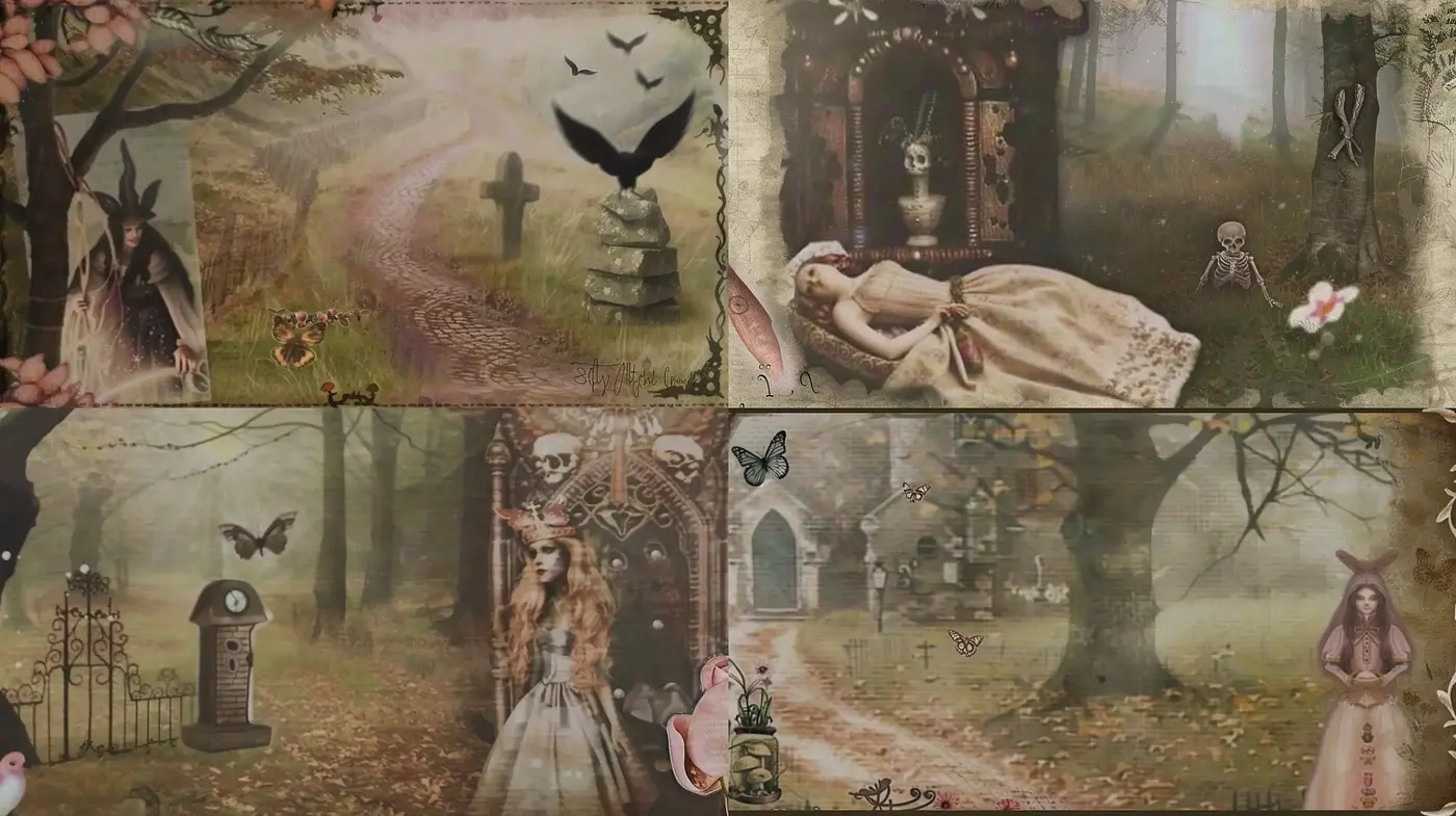 Ethereal Gothic Fantasy with a Whimsical Sepia Tone - Midjourney sref style