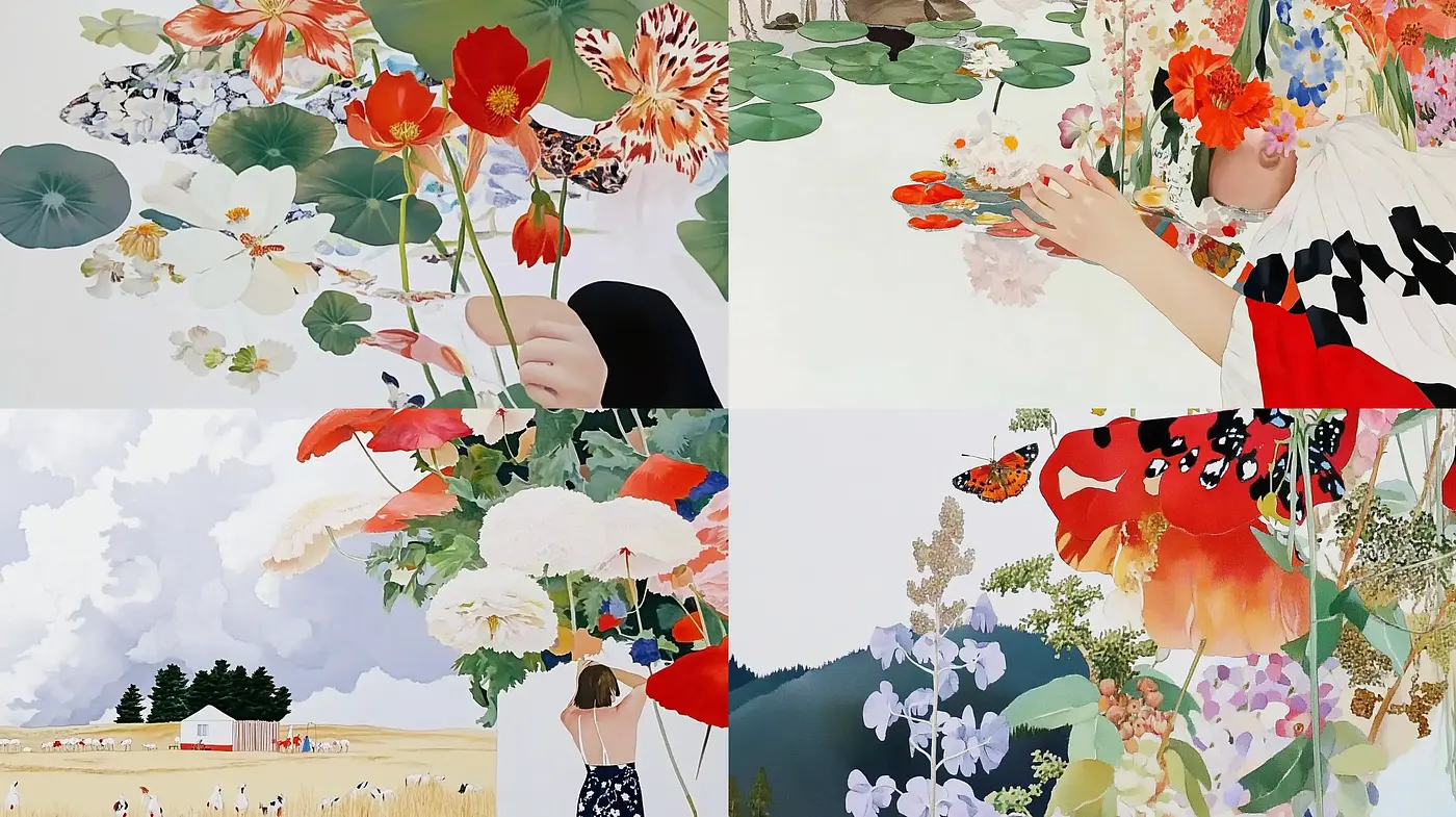 Ethereal Botanical Elegance with Pastoral Harmony - Midjourney sref style