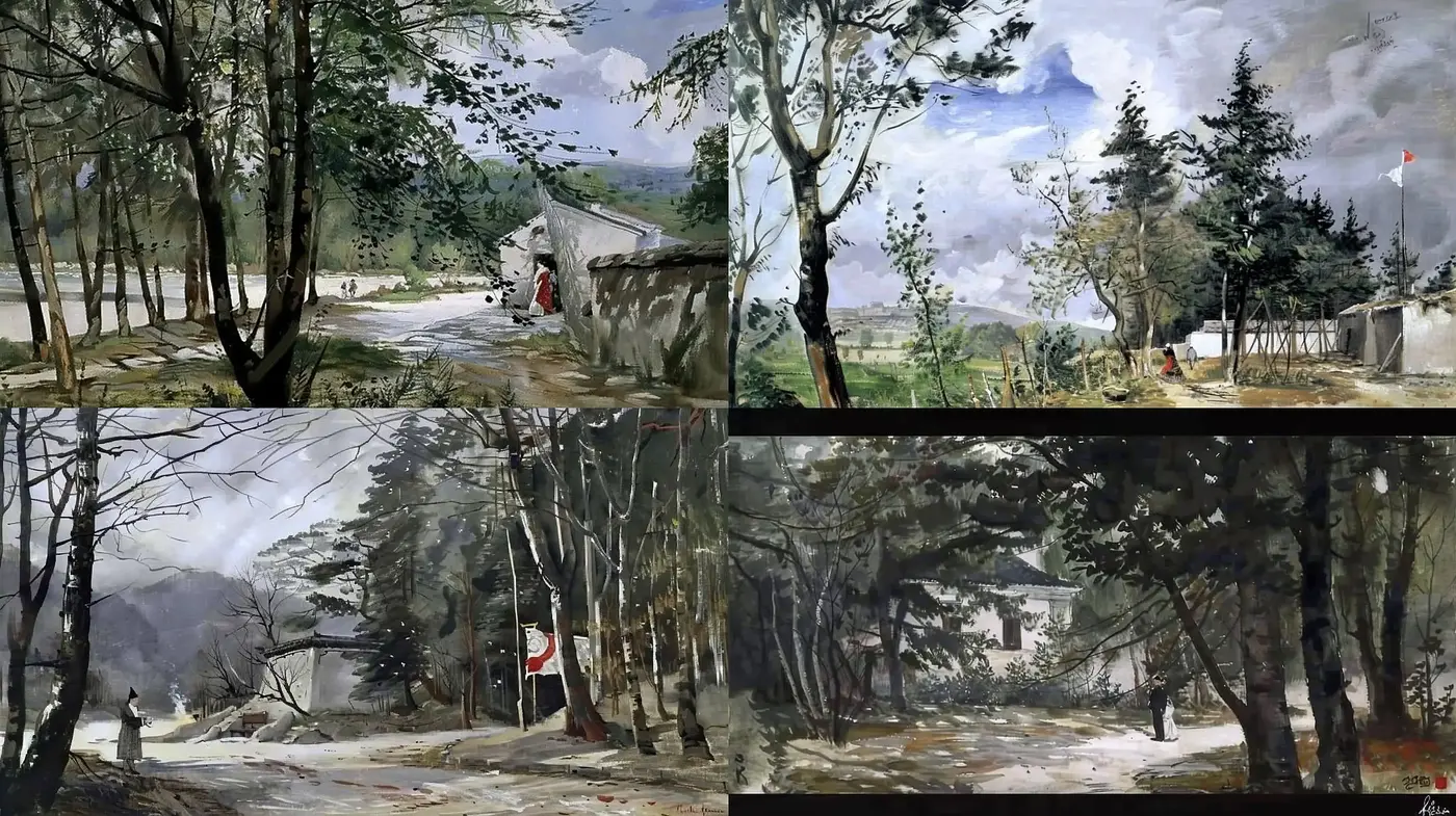 Whispers of Serenity in a Consistent Brushstroke Landscape - Midjourney sref style