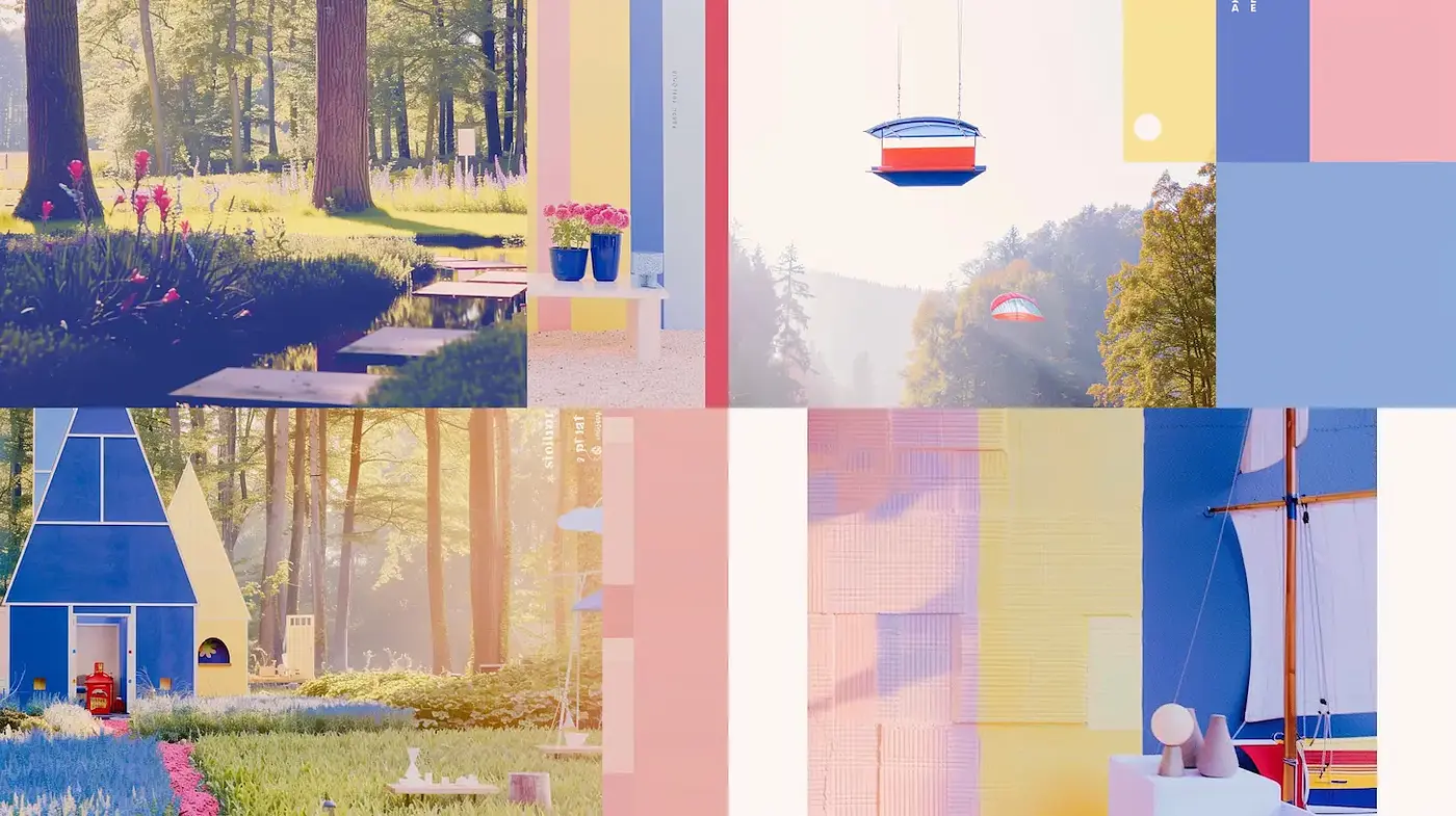 Charming Minimalist Landscapes with Bright Geometric Accents - Midjourney sref style