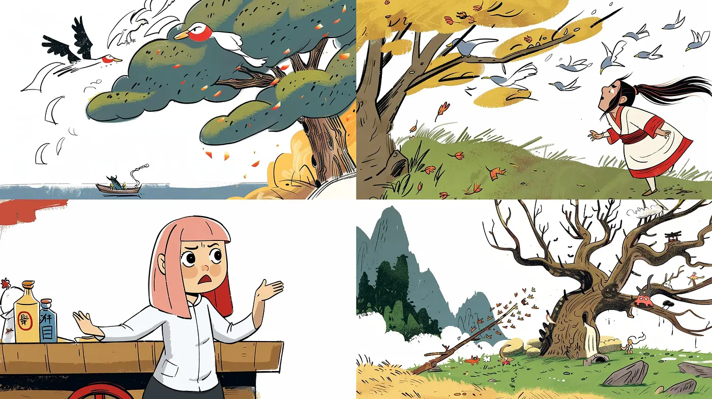 Whimsical Storybook Illustrations with Pastel Overtones and Dynamic Movement - Midjourney sref style
