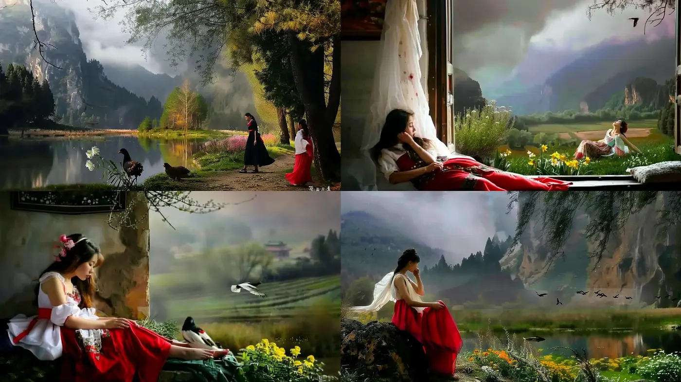 Dreamlike Pastoral Vistas and Romantic Elegance - Midjourney sref style