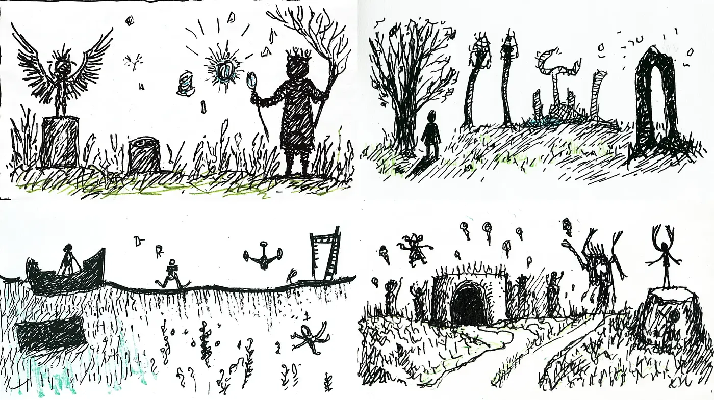 Monochromatic Fantasia: Sketchbook Explorations in Ink - Midjourney sref style