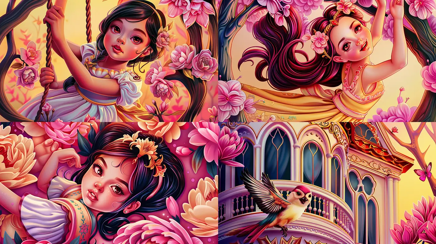 Enchanted Roseate Dreamscape: A Journey through Lush Florals and Whimsical Elegance - Midjourney sref style