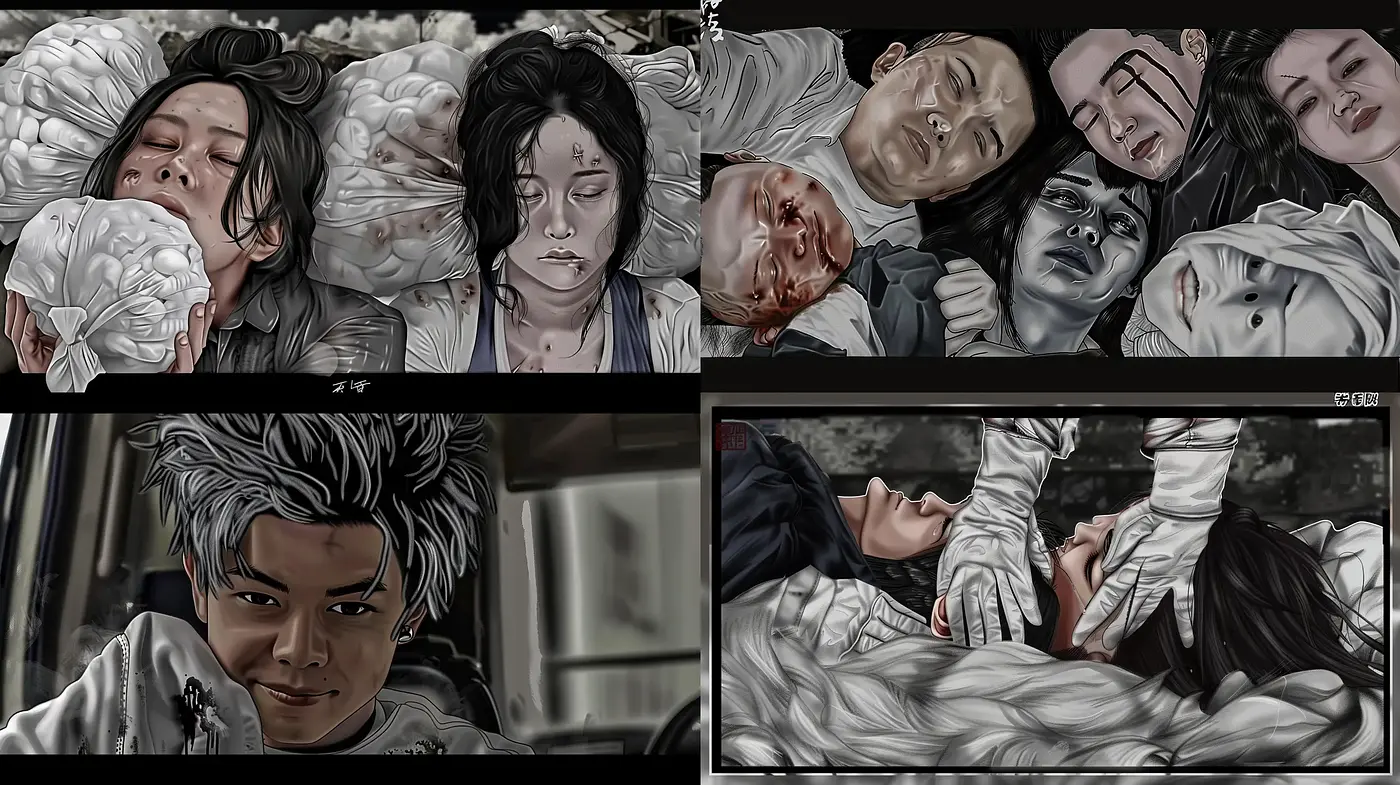 Monochromatic Gritiness with Stylized Noir Overtones - Midjourney sref style