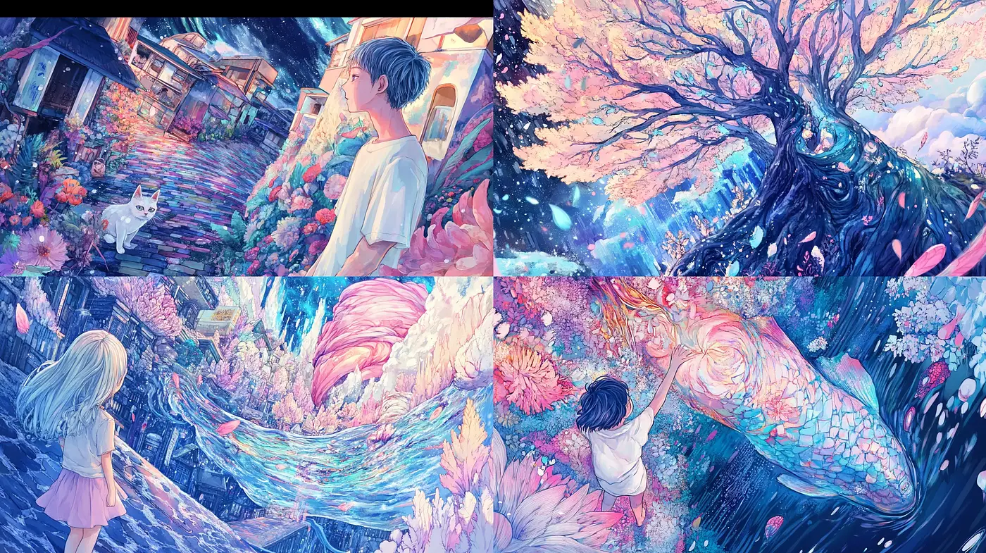 Ethereal Dreamscape: A Symphony of Whimsical Colors and Anime Elegance - Midjourney sref style