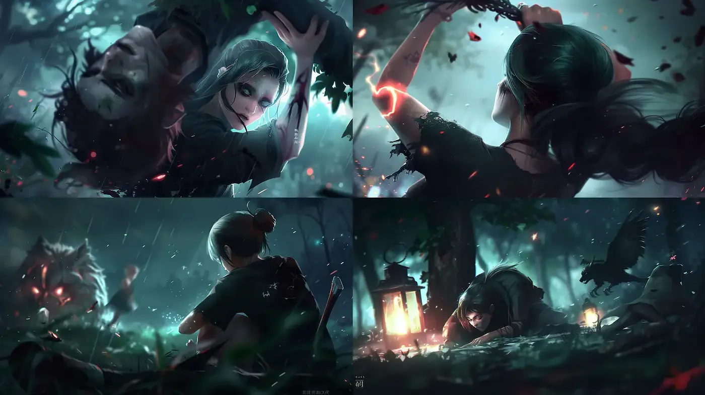 Enchantingly Dark Fantasies in a Haunting Forest Setting - Midjourney sref style