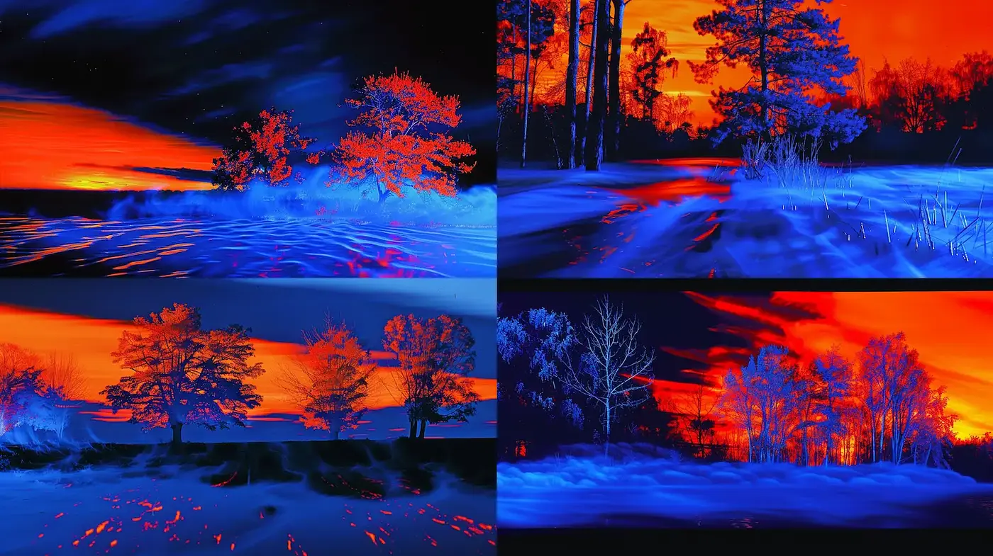 Vivid and Surreal Landscape with a Dramatic Color Contrast - Midjourney sref style