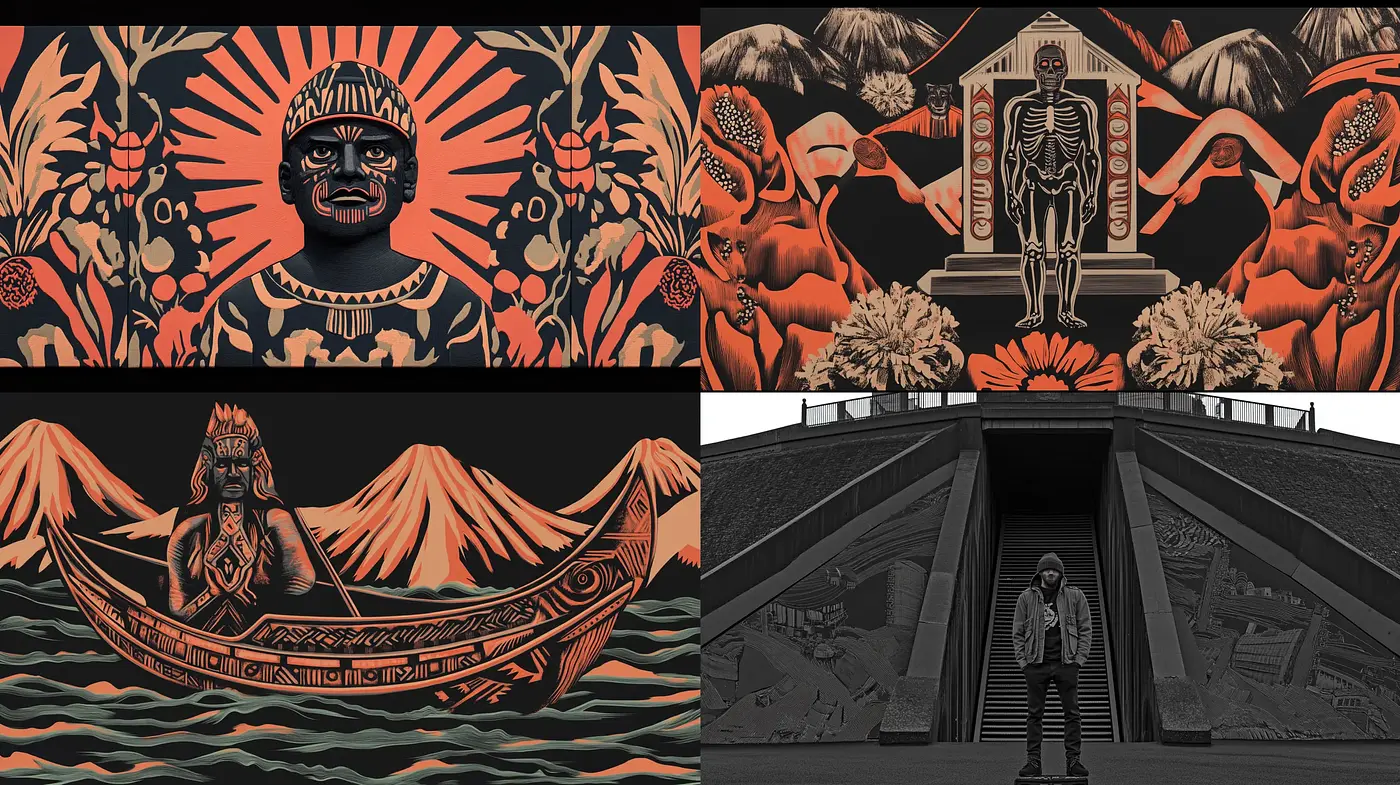 Transcendence Through Monochromatic Folklore: A Fusion of Tribal Artistry and Modernist Geometry - Midjourney sref style