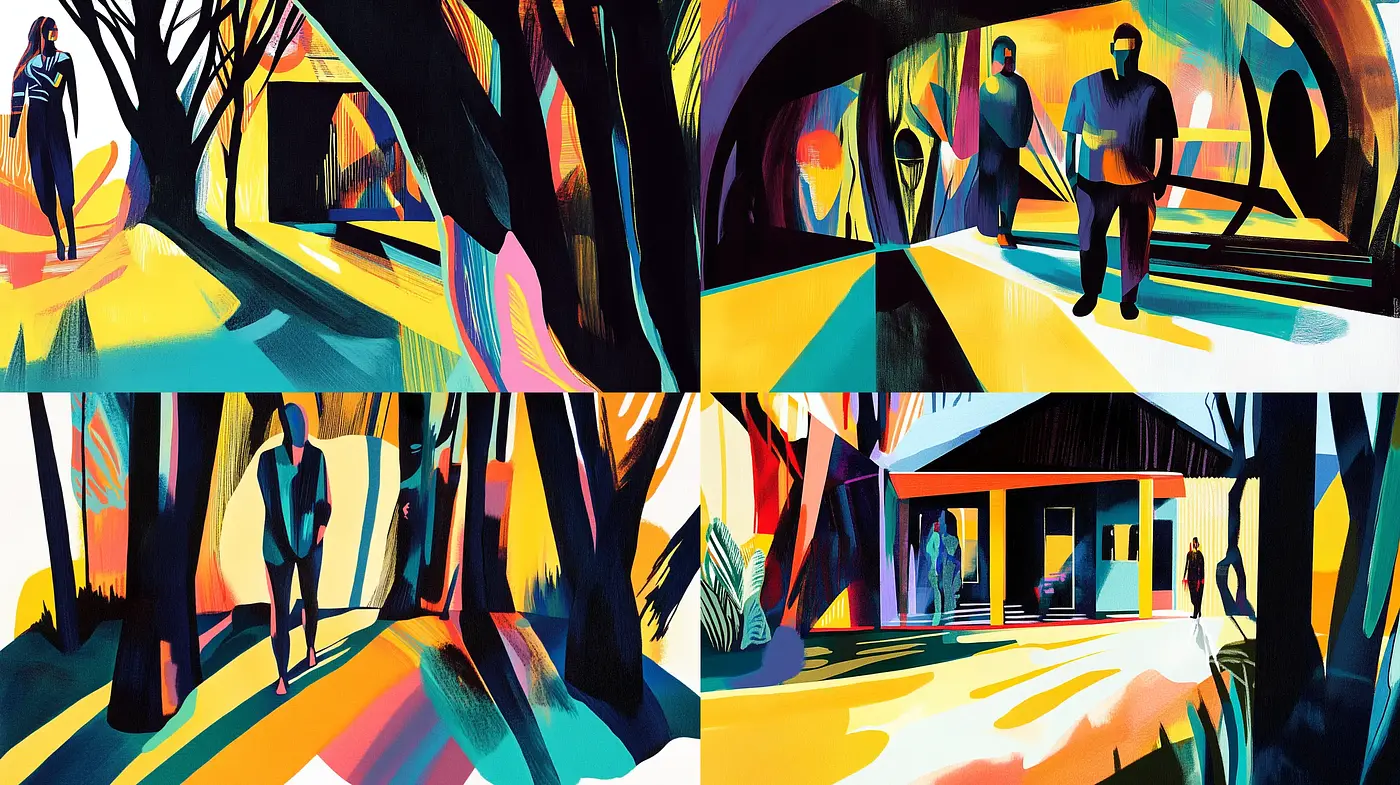 Vibrant Expressive Contrast in Contemporary Abstract Panoramas - Midjourney sref style