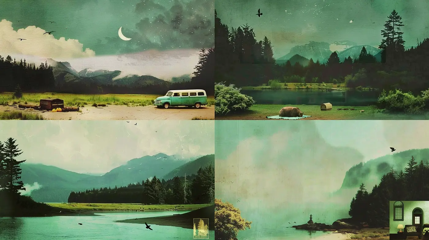 Ethereal Wilderness Scenes with a Hint of Nostalgia in Muted Greens - Midjourney sref style