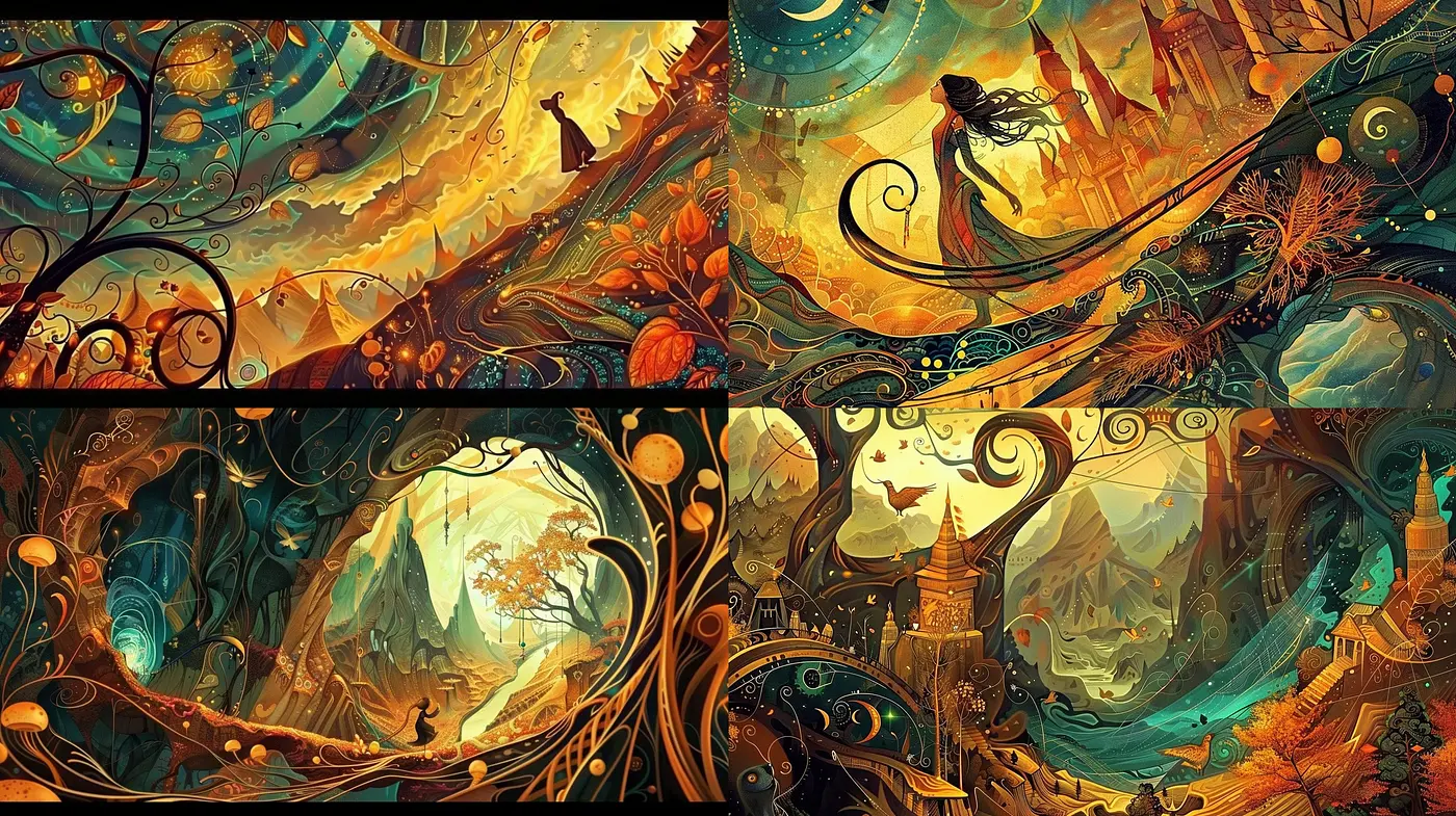Enchanted Whimsy: A Tapestry of Warm Hues and Surreal Curvature - Midjourney sref style