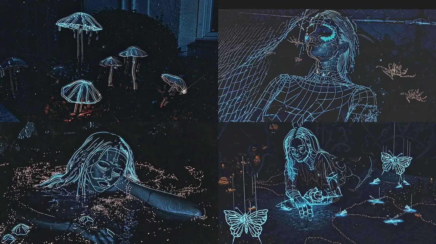Ethereal Nocturnal Elegance: A Luminescent Cyberdream Tapestry - Midjourney sref style