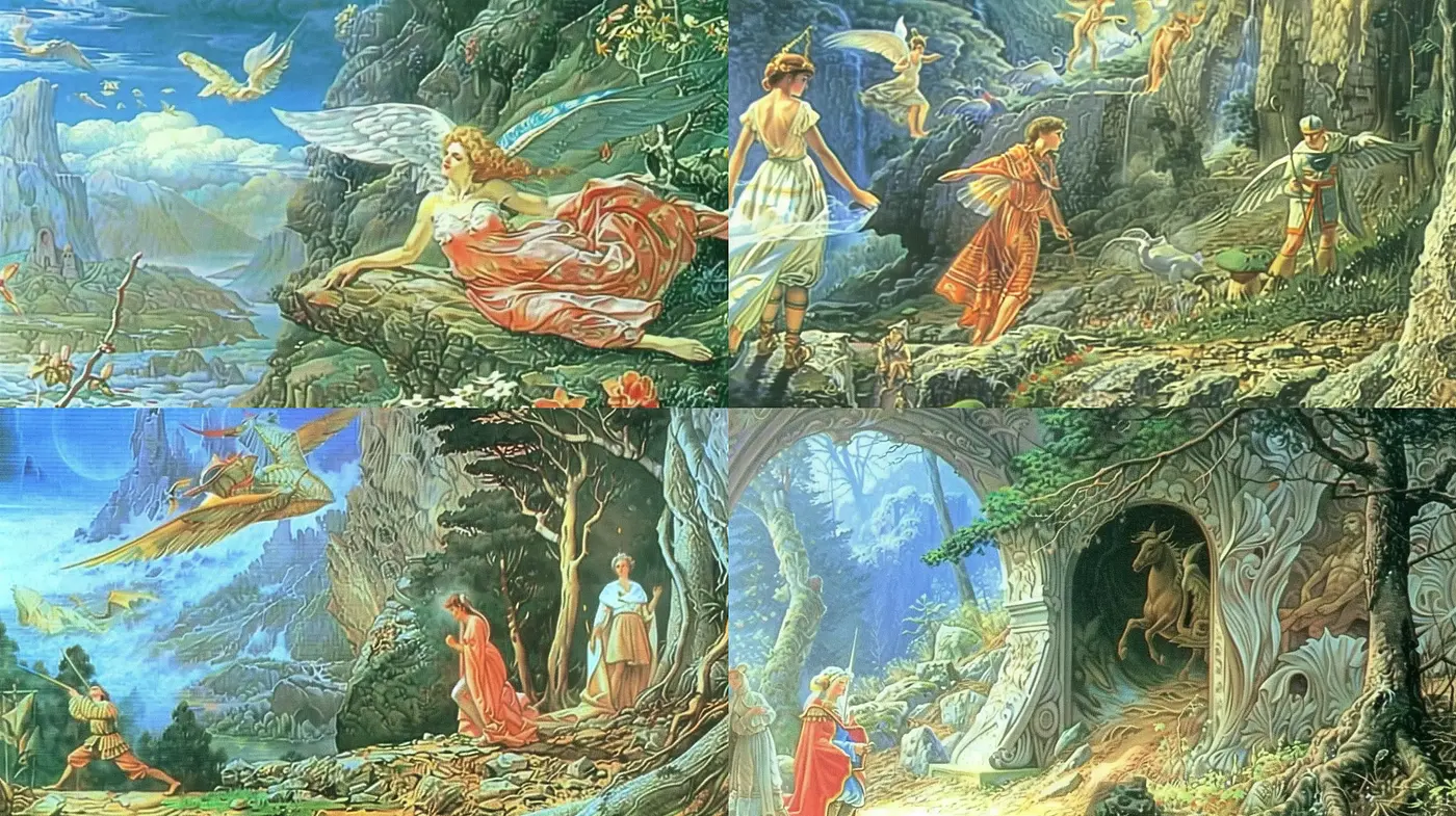 Enchanted Realms in Ethereal Light: A Homage to Fantastical Nature and Mythical Beings - Midjourney sref style