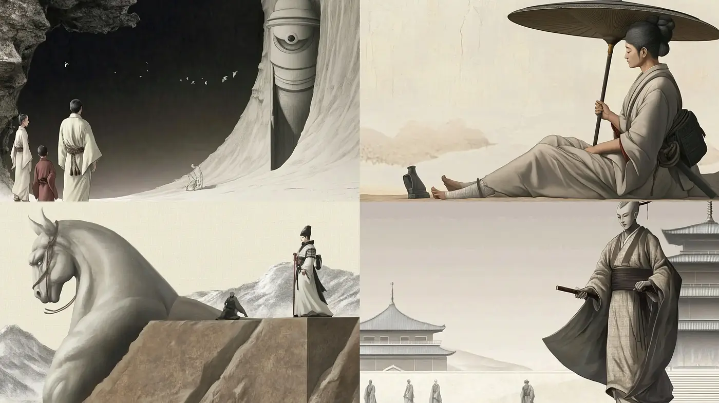Ethereal Monochromatic Visions of a Timeless East Asia - Midjourney sref style