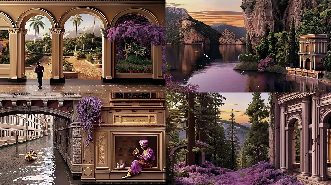 Ethereal Twilight: An Ode to Romanticized Landscapes and Architectural Harmony - Midjourney sref style