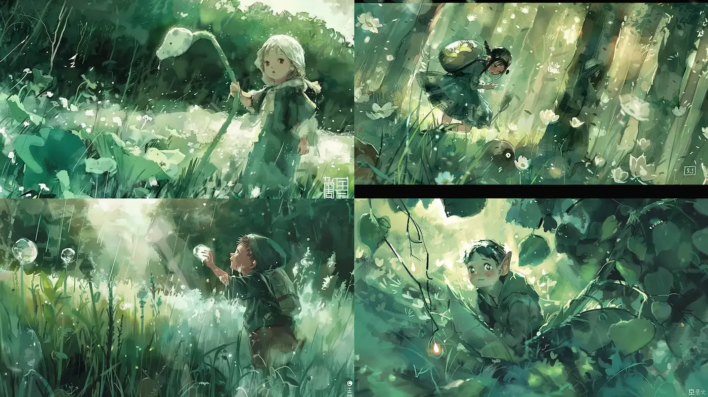 Lush and Dreamlike Storybook Aesthetic with Whimsical Natural Elements - Midjourney sref style