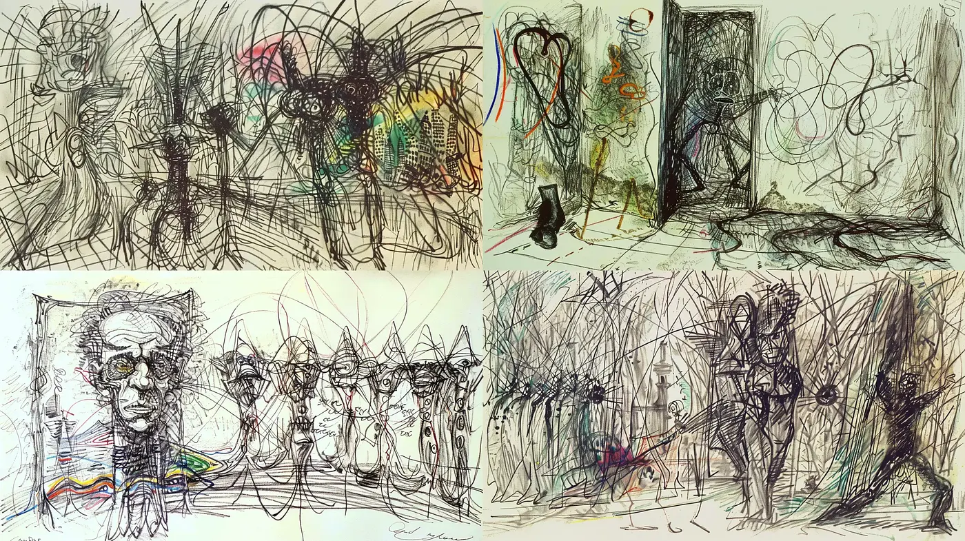 Abstract Scribble Art with Earthy and Muted Color Fusion - Midjourney sref style