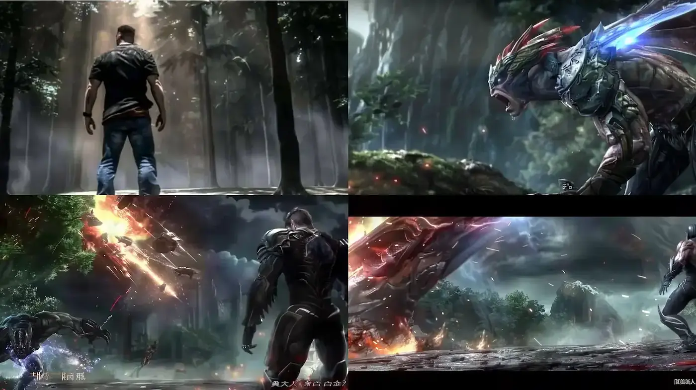 Dynamic Sci-Fi Battle Scenes with Lush Environments and Dramatic Lighting - Midjourney sref style