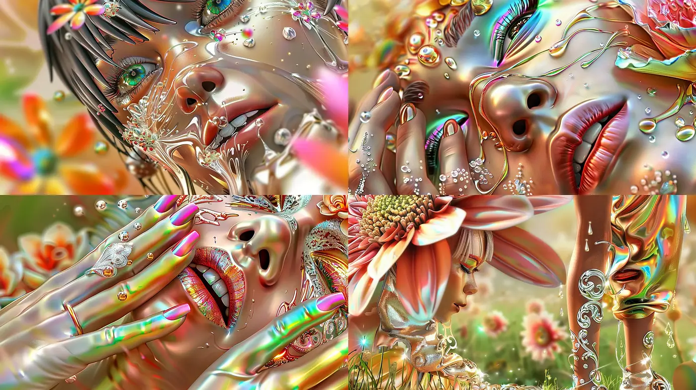 Ethereal Dreamscape Portraiture in Iridescent Florals - Midjourney sref style