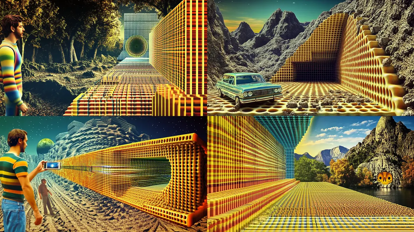 Retrofuturistic Dreamscape with Geometric Immersion - Midjourney sref style
