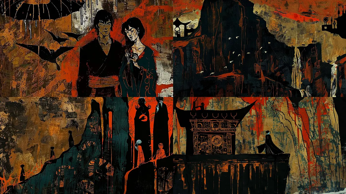 Dusky Textured Dreamscape: A Fusion of Dark Hues and Rough Strokes - Midjourney sref style