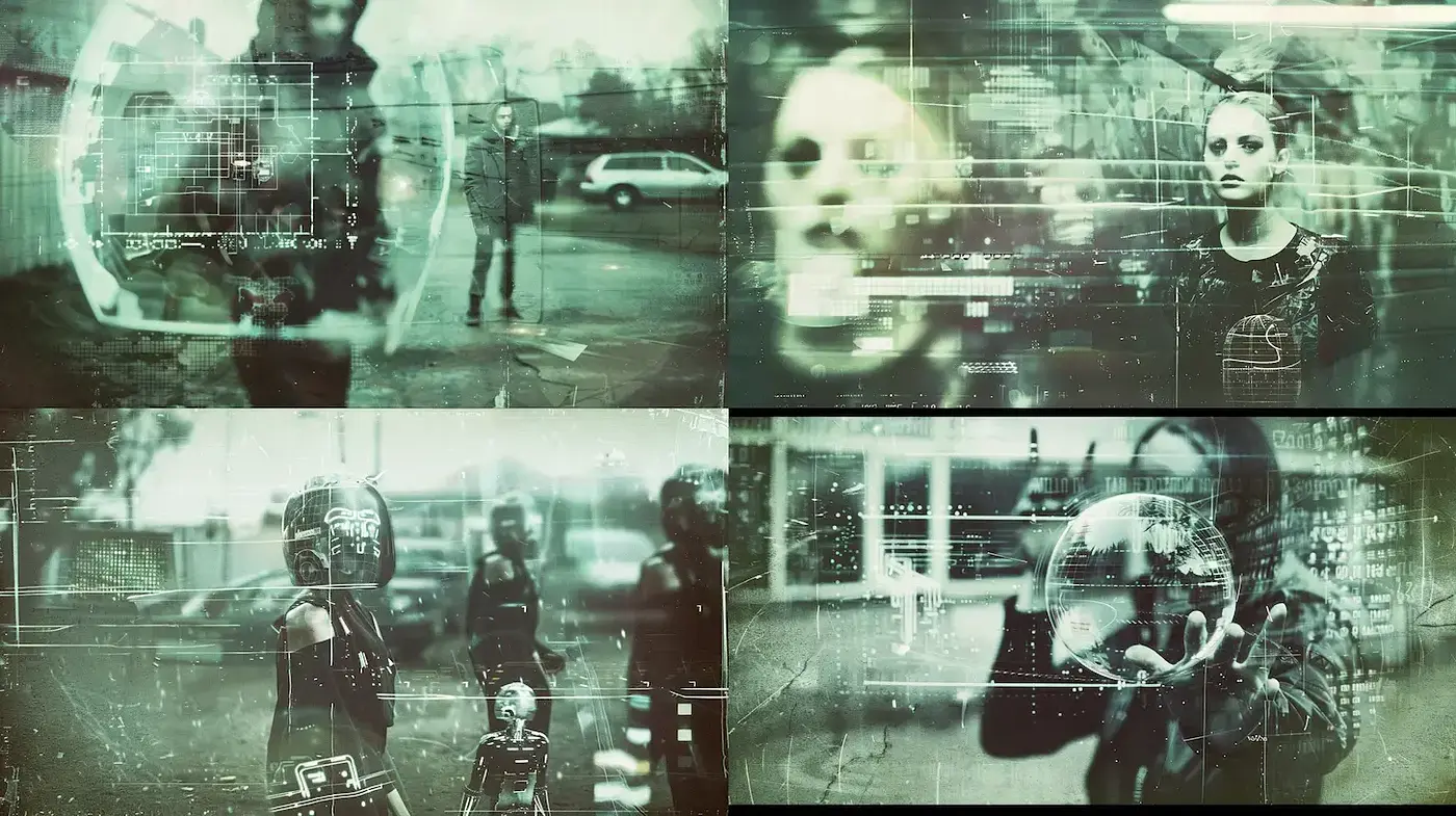 Futuristic Dystopian Aesthetic with Technological Overlays - Midjourney sref style