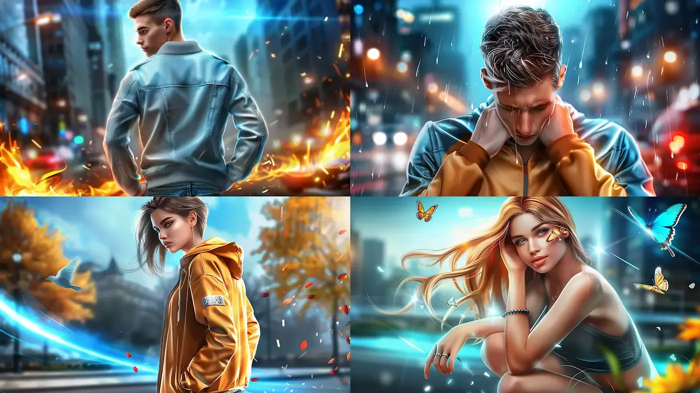 Dynamic Urban Portraits with a Touch of Drama and Fantasy - Midjourney sref style