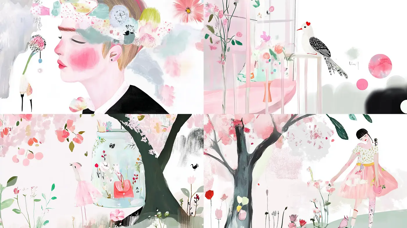 Ethereal Watercolor Dreamscape with Whimsical Florals - Midjourney sref style