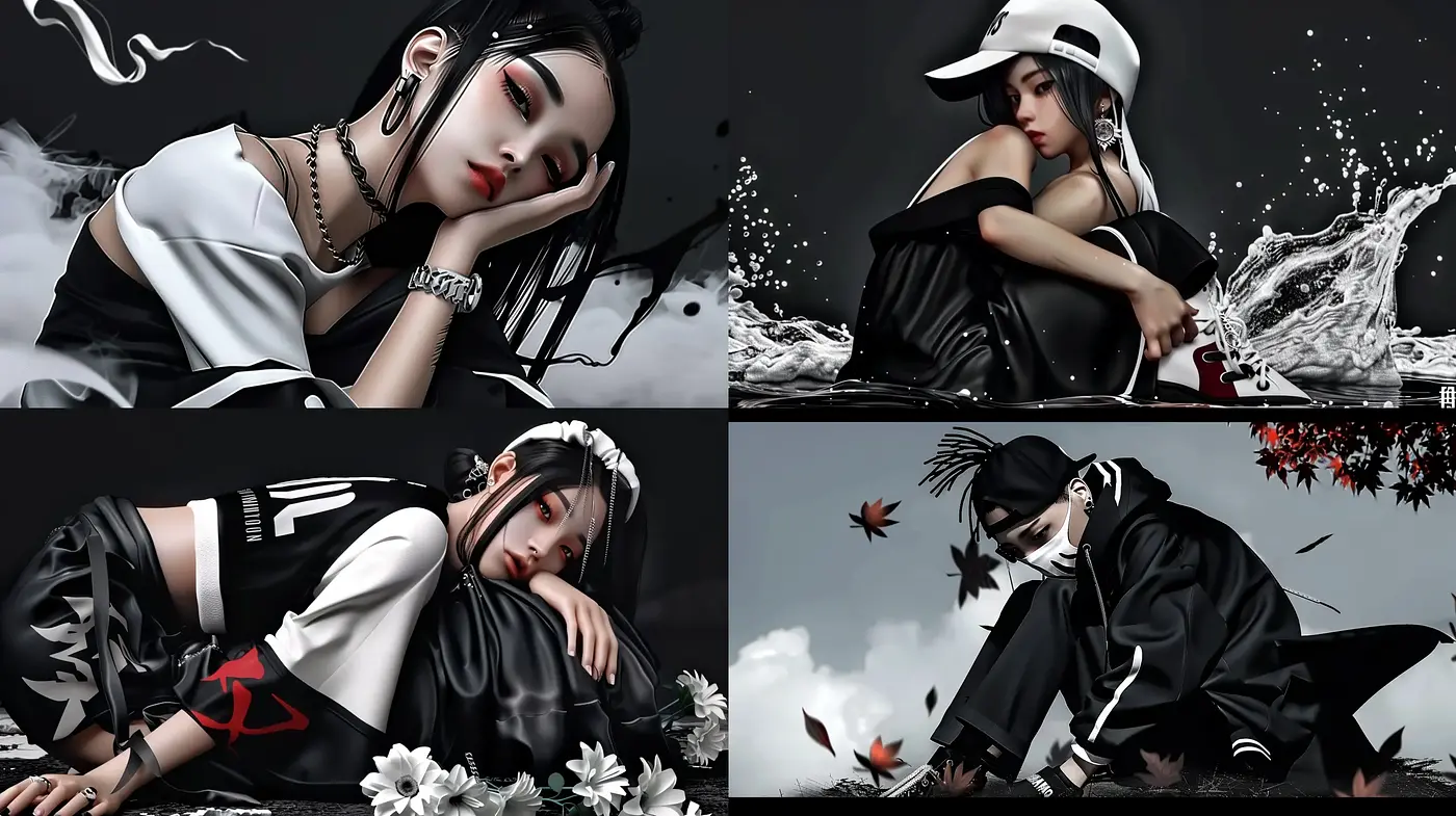 Monochromatic Elegance with Surreal Dynamic Elements - Midjourney sref style