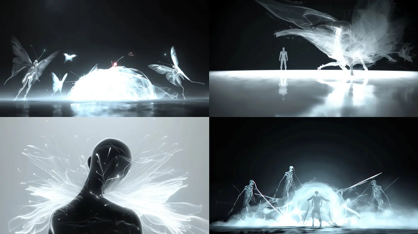 Ethereal Monochromatic Dreamscapes: A Study in High-Contrast Black and White Imagery - Midjourney sref style