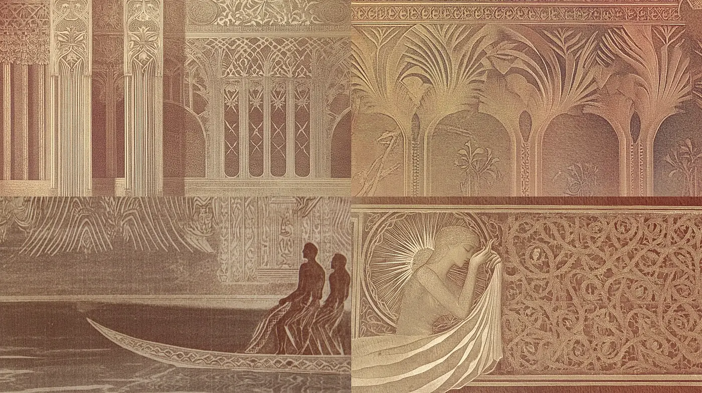 Ethereal Sepia-Toned Architectural Dreamscapes - Midjourney sref style