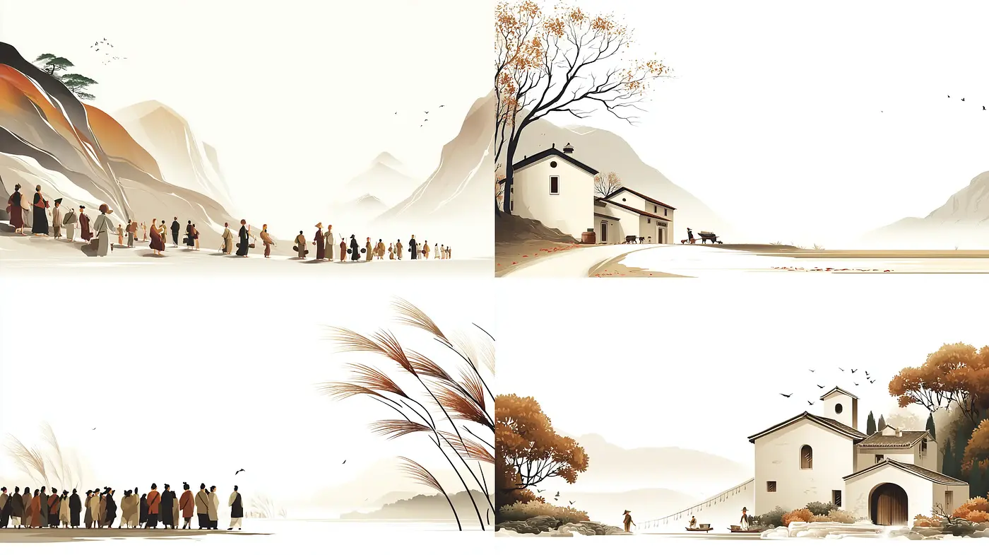 Harmonious Balance of Simplistic Landscapes and Human Presence - Midjourney sref style