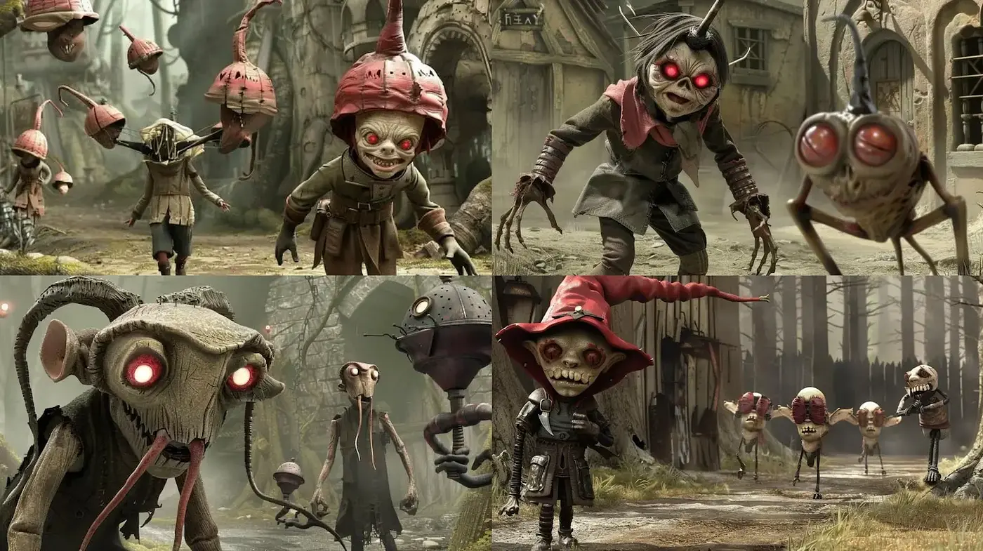 Whimsical and Eerie Character Design with a Touch of Dark Fantastical Elements - Midjourney sref style