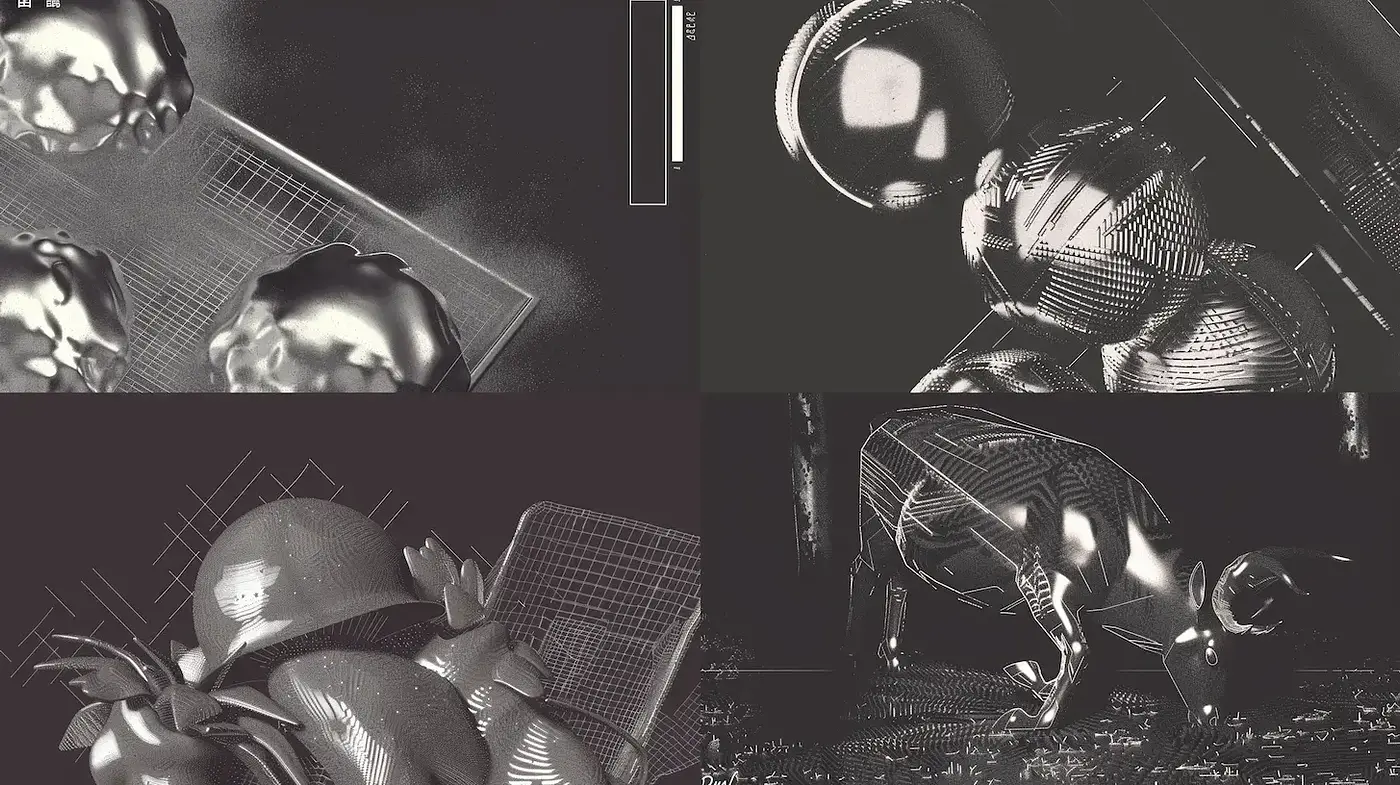Futuristic textural aesthetics with strong geometric influences - Midjourney sref style