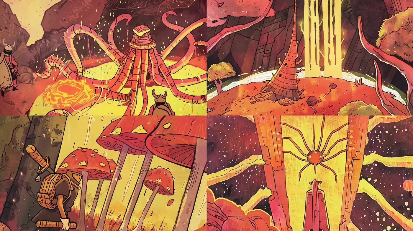 Warm-Toned Fantastical Comic Adventure Aesthetic - Midjourney sref style