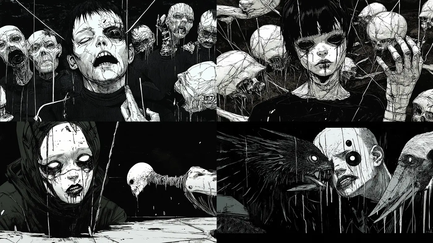 Grim Noir Chronicles: A Monochromatic Ode to the Macabre - Midjourney sref style