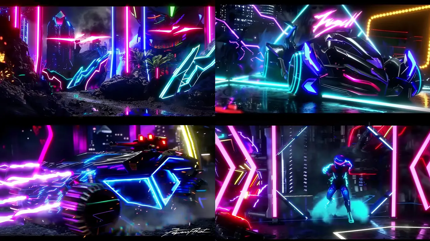Neon-Lit Cyberpunk Dreamscape: A Fusion of Vibrant Futurism and Gritty Texture - Midjourney sref style